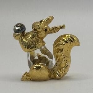 Charming Gold-Plated Squirrel Figurine with Crystal Base